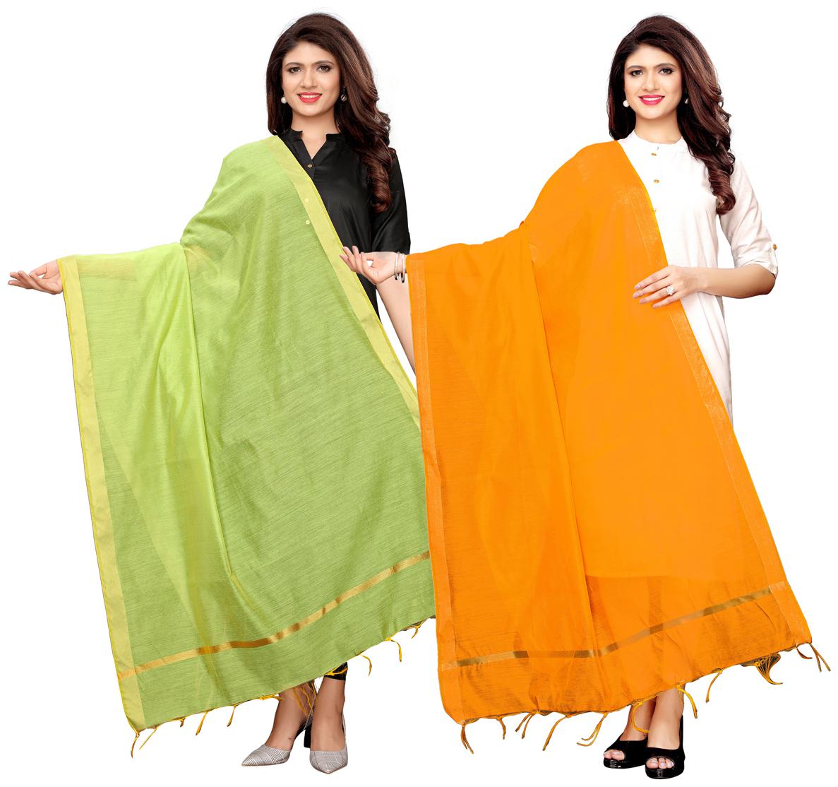 

Swaron Women Silk Solid Dupatta Yellow Green