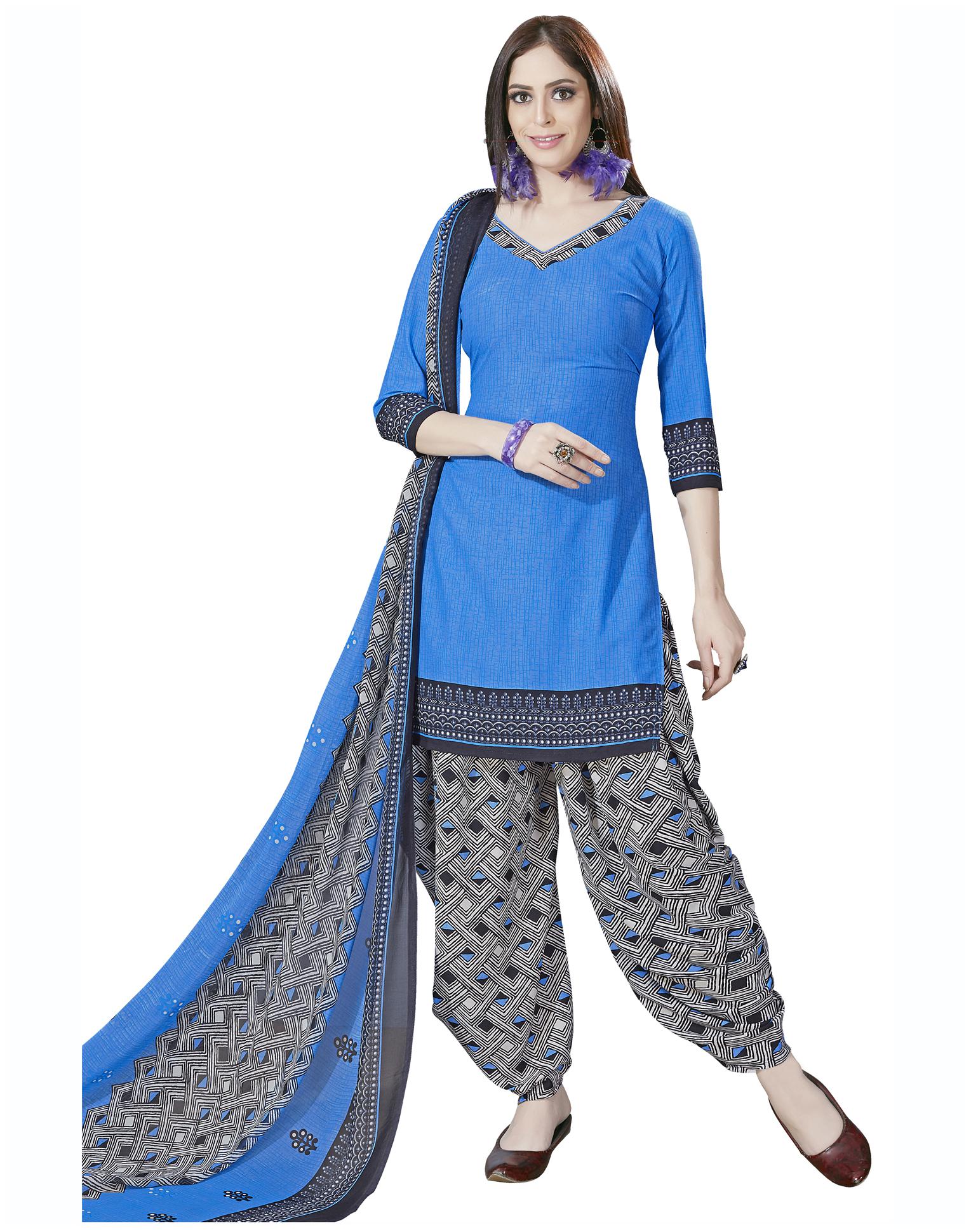 

Swaron Blue Unstitched Kurta with bottom dupatta With dupatta Dress Material