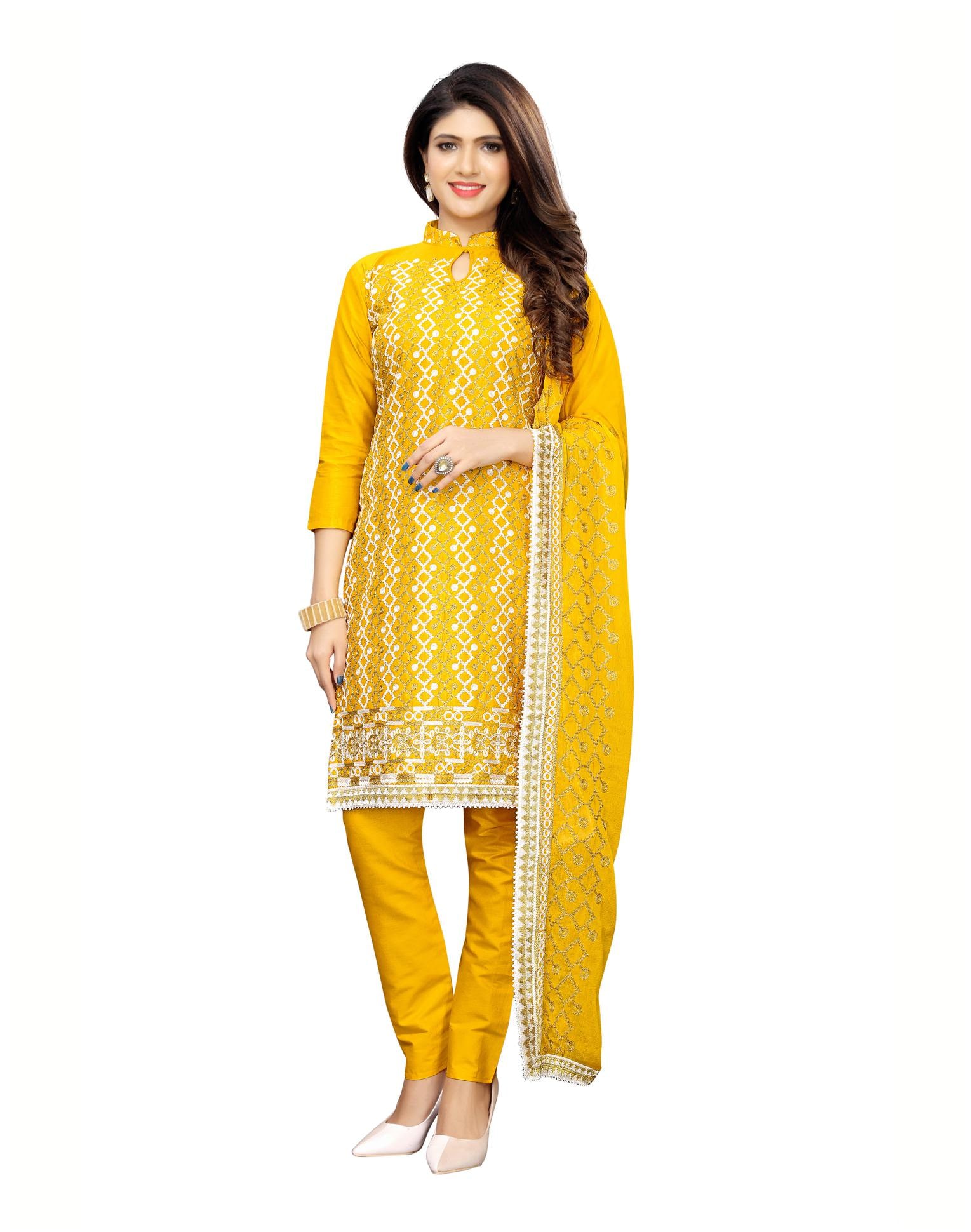 

Swaron Yellow Unstitched Kurta with bottom dupatta With dupatta Dress Material