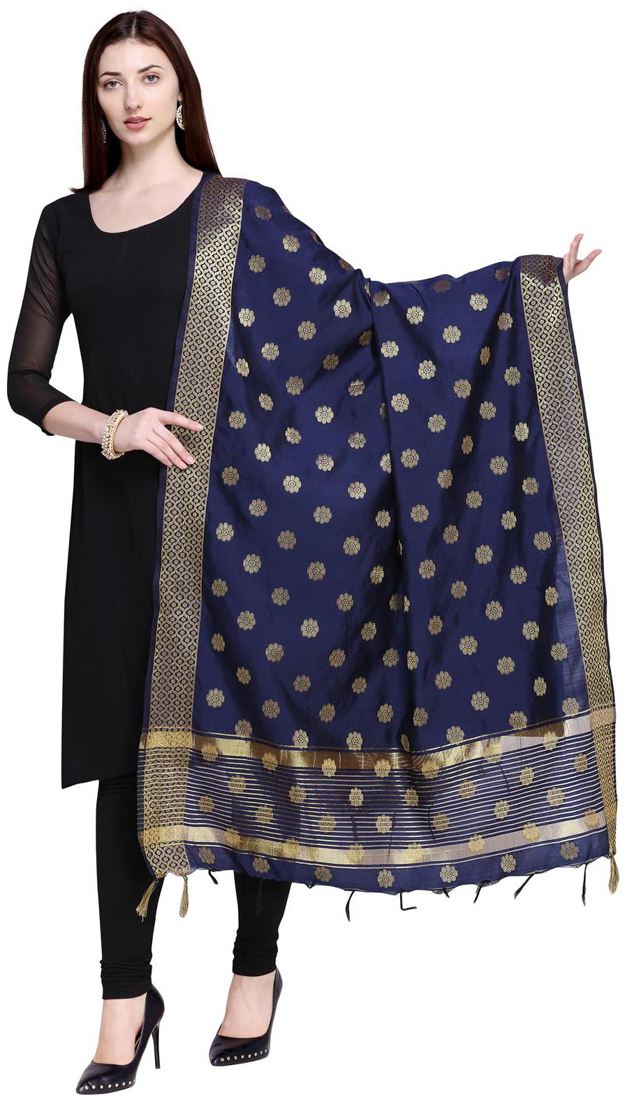

Swaron Women Silk Floral Dupatta Navy Blue