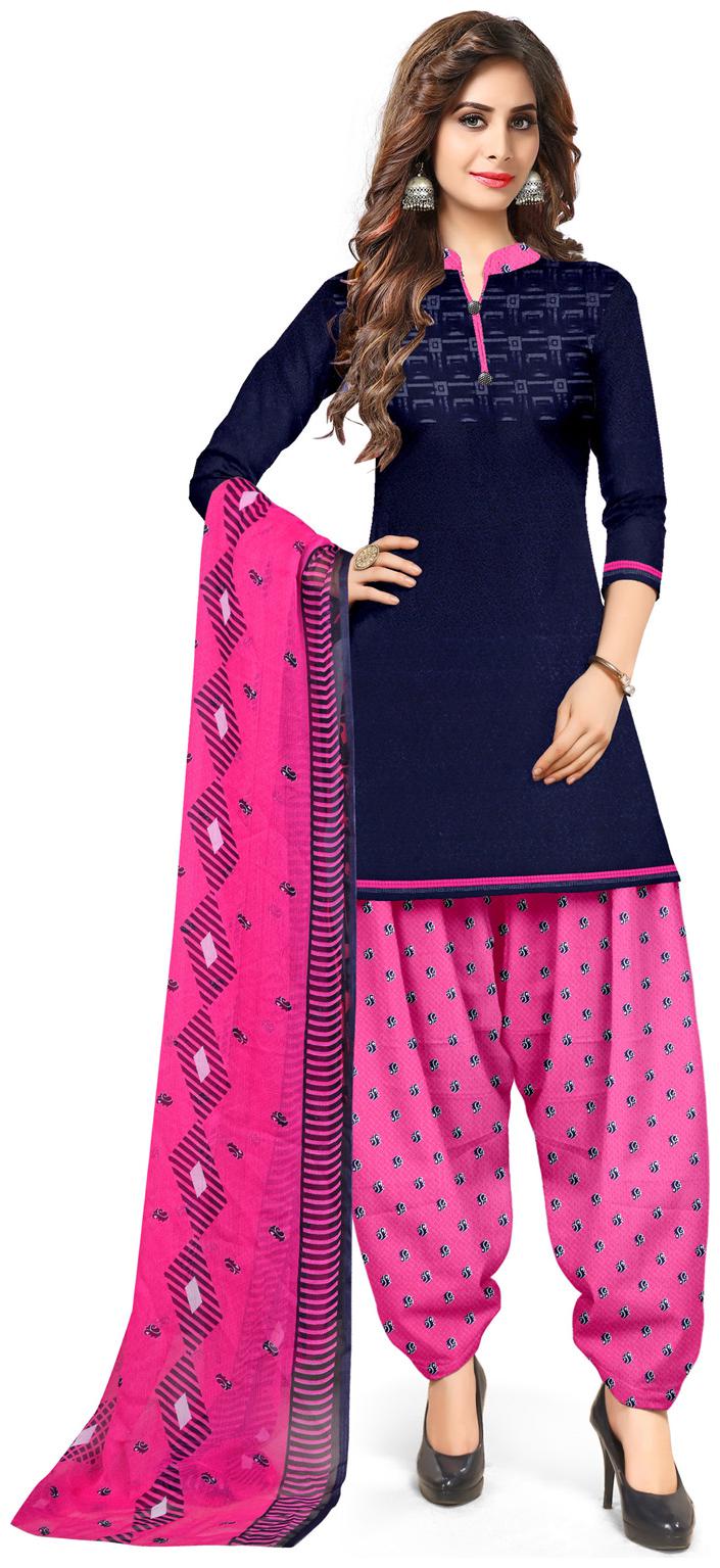 

Swaron Navy blue Unstitched Kurta with bottom dupatta With dupatta Dress Material