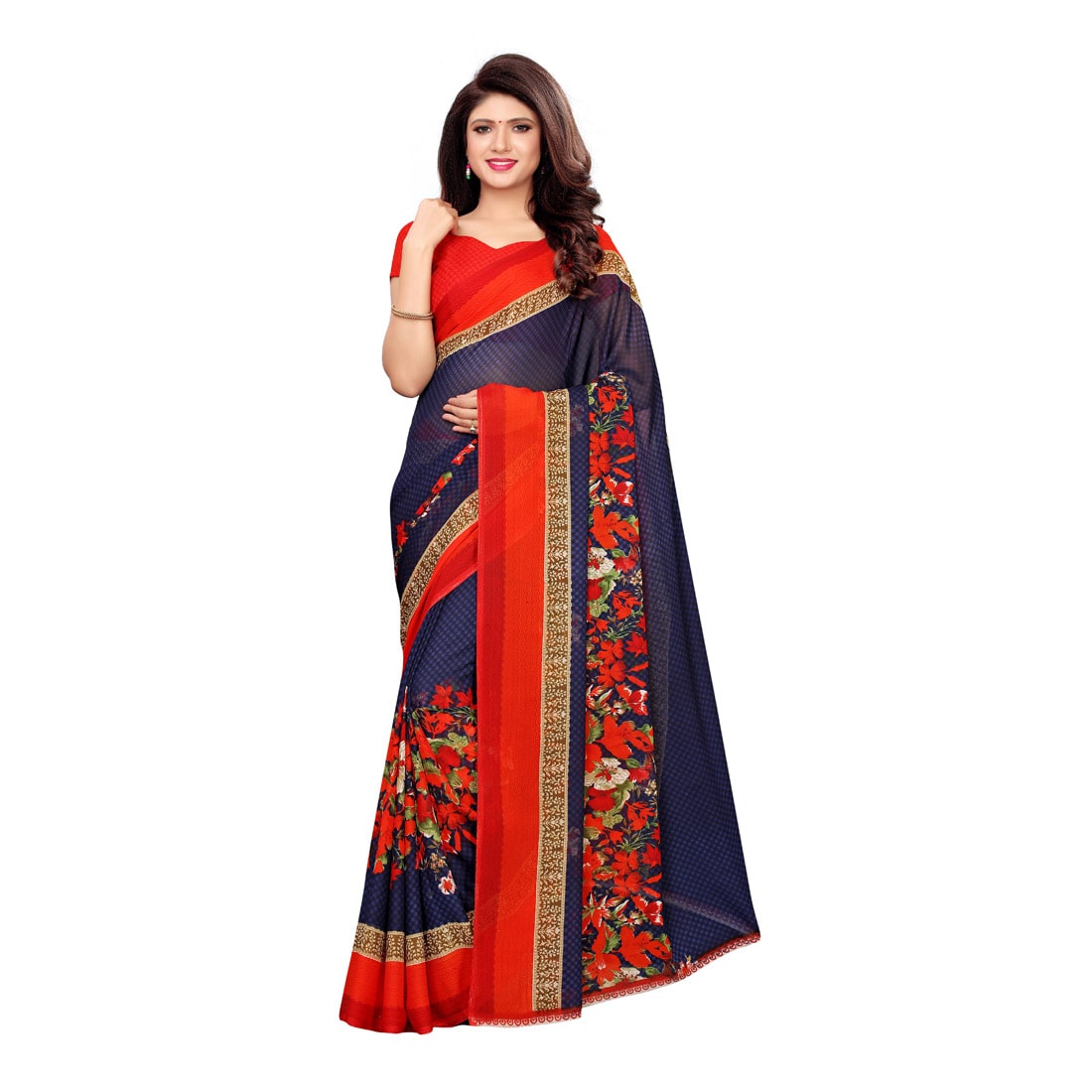 

Swaron Women Universal Traditional Saree With Blouse Piece (Navy Blue)