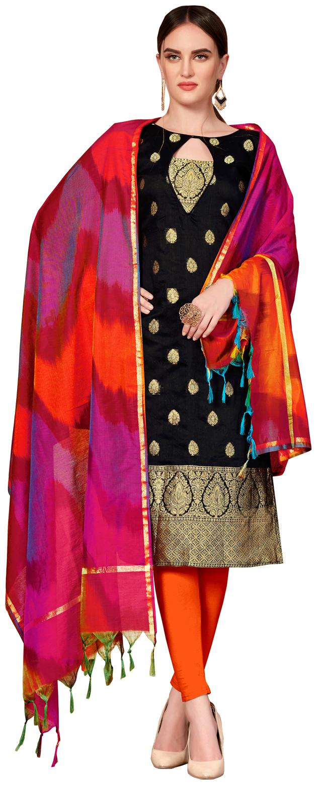 

Swaron Black Unstitched Kurta with bottom dupatta With dupatta Dress Material