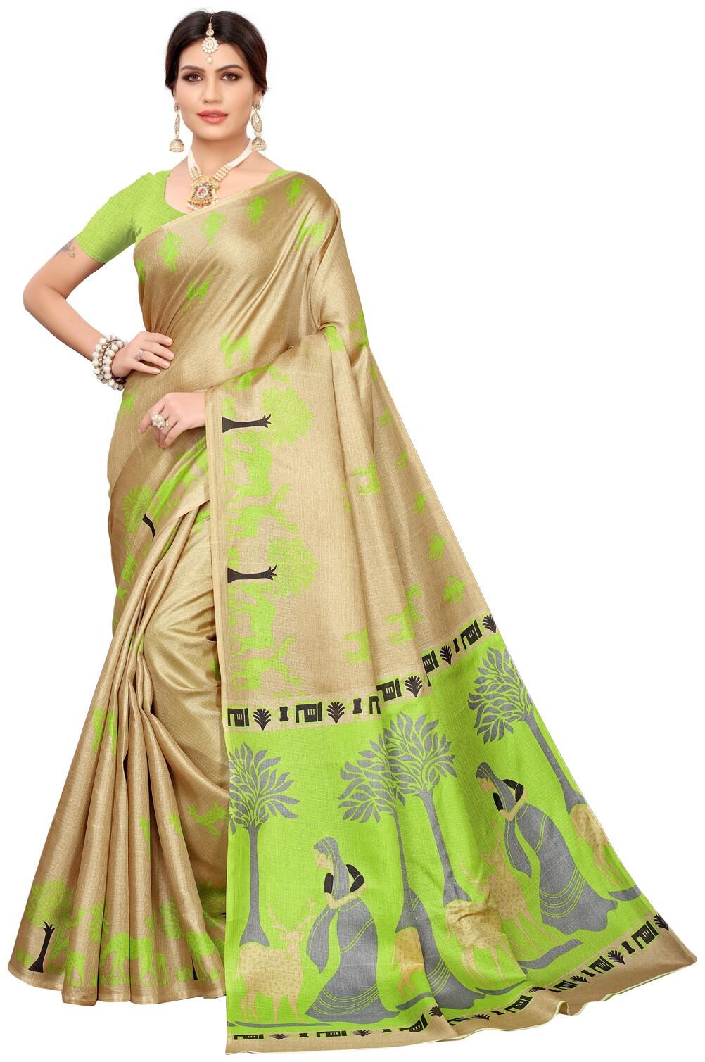 

Swaron Women Artificial Silk Regular Saree Beige