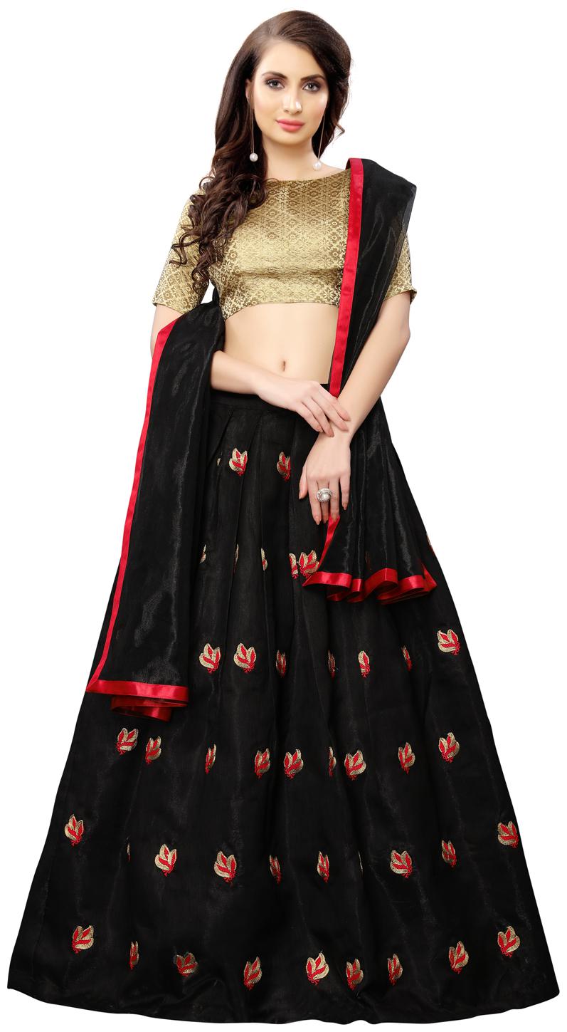 

Swaron Women Satin Lehenga Choli Black