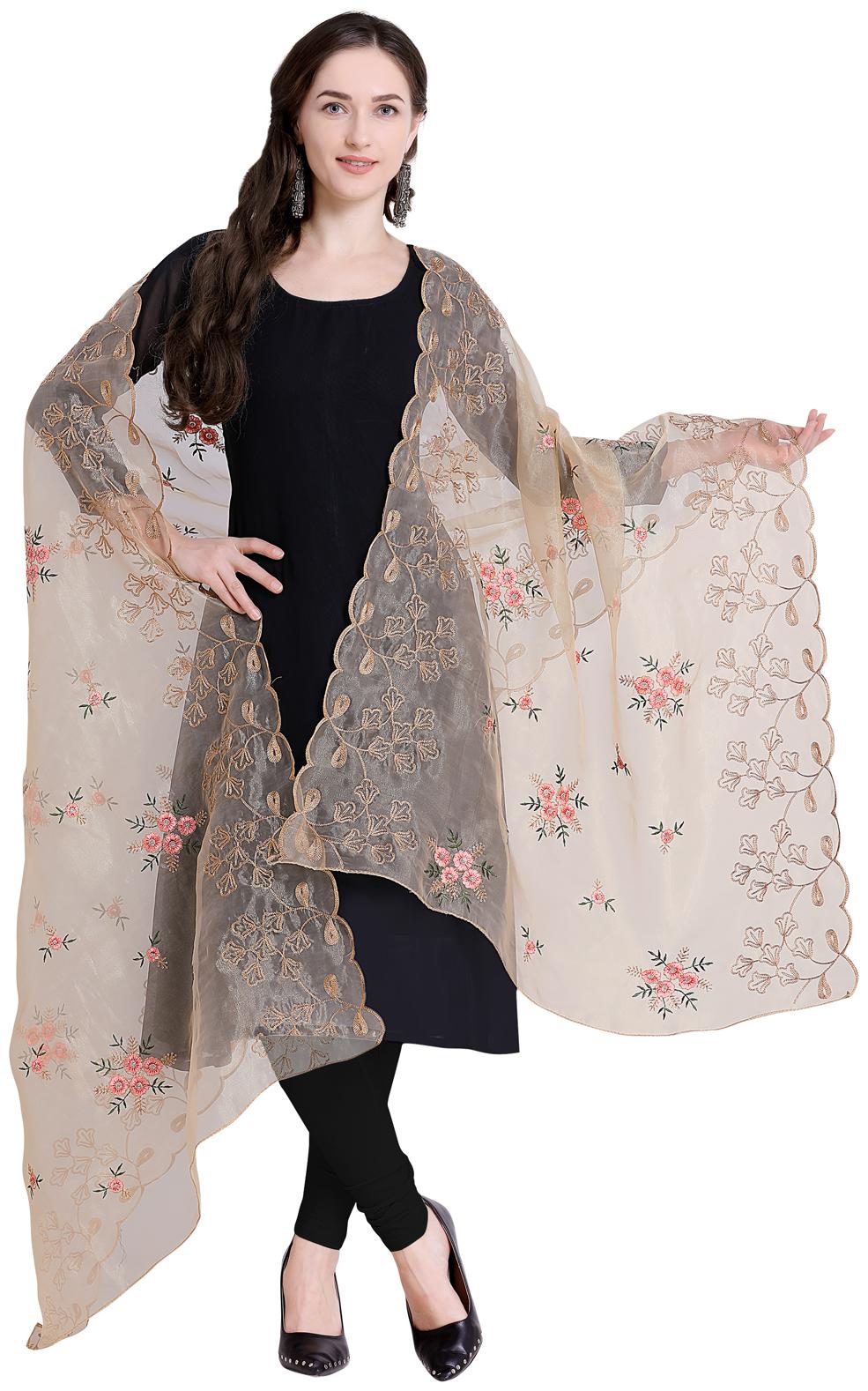

Swaron Women Organza Embroidered Dupatta Beige