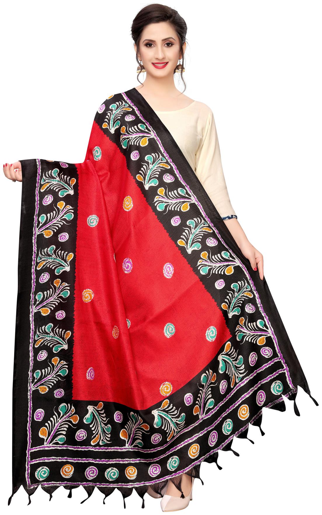 

Swaron Women Silk Floral Red Dupatta