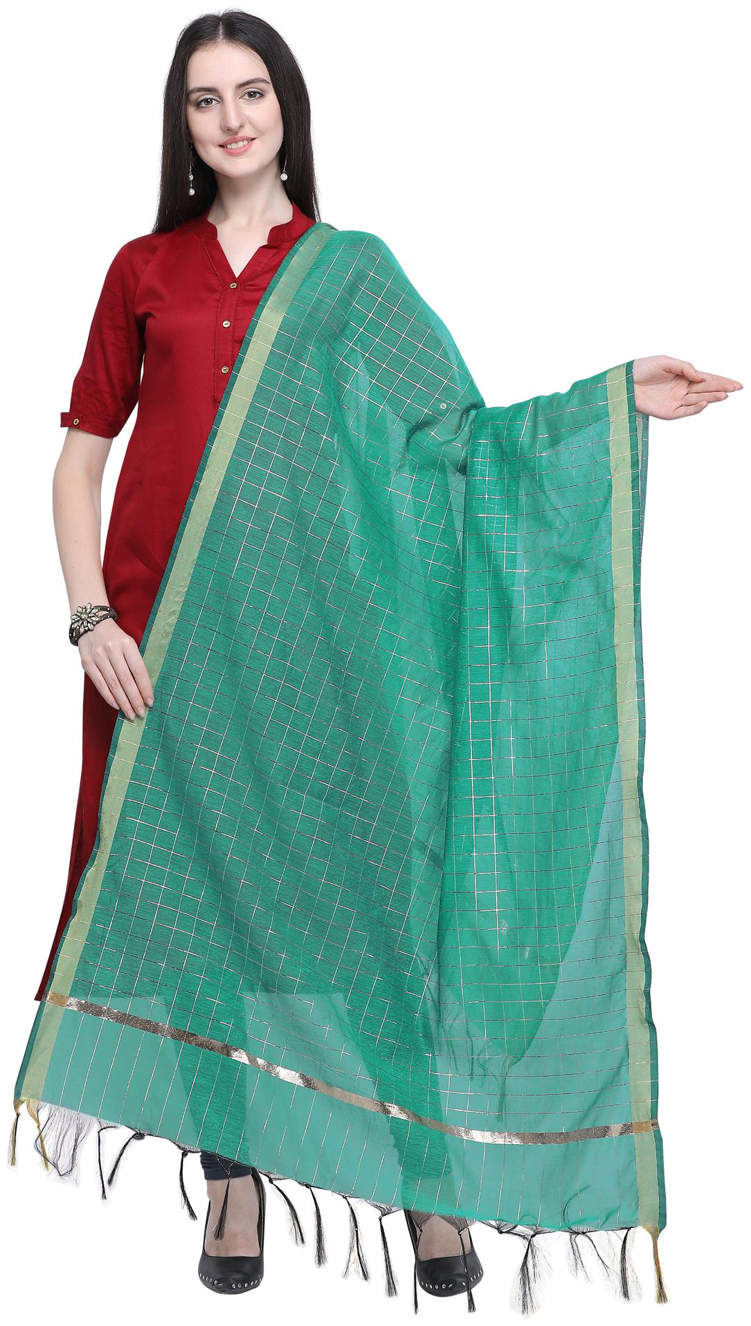 

Swaron Women Cotton Checkered Dupatta Green