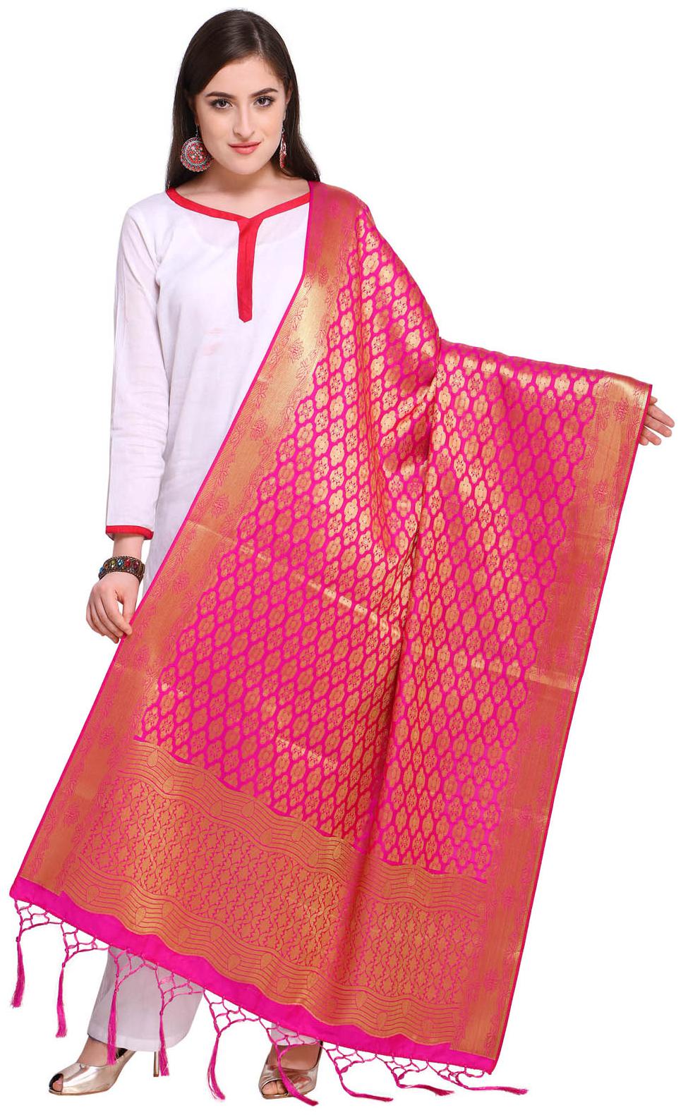 

Swaron Women Silk Checkered Dupatta Pink