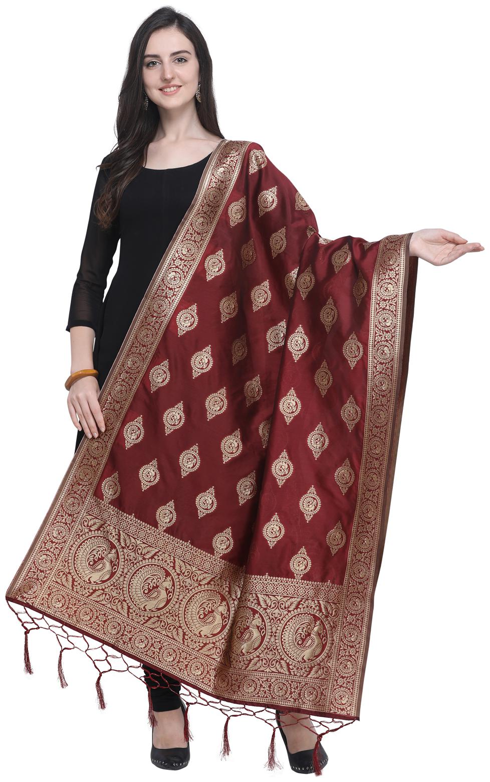 

Swaron Women Silk Floral Dupatta Maroon
