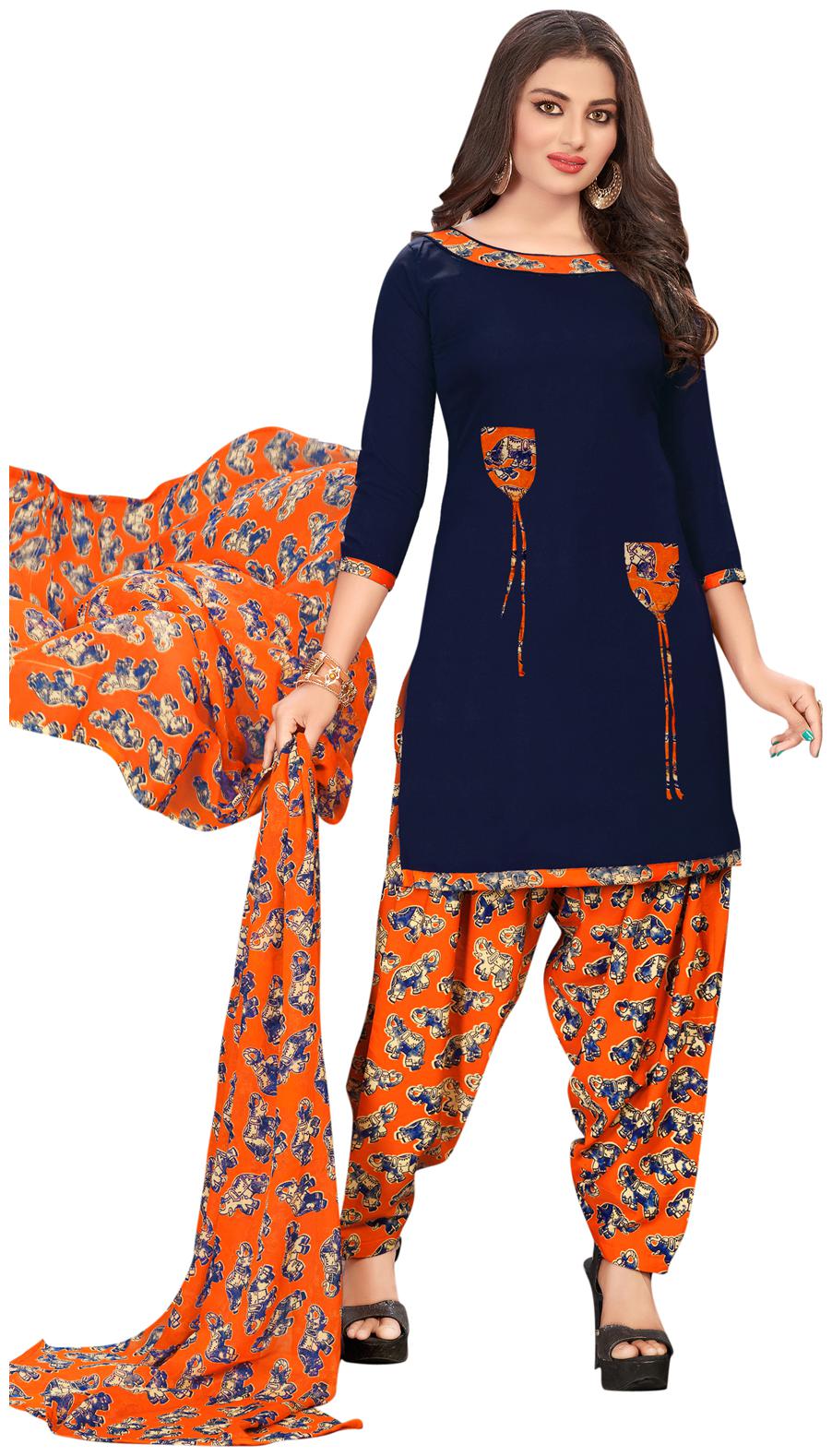 

Swaron Navy blue Unstitched Kurta with bottom dupatta With dupatta Dress Material