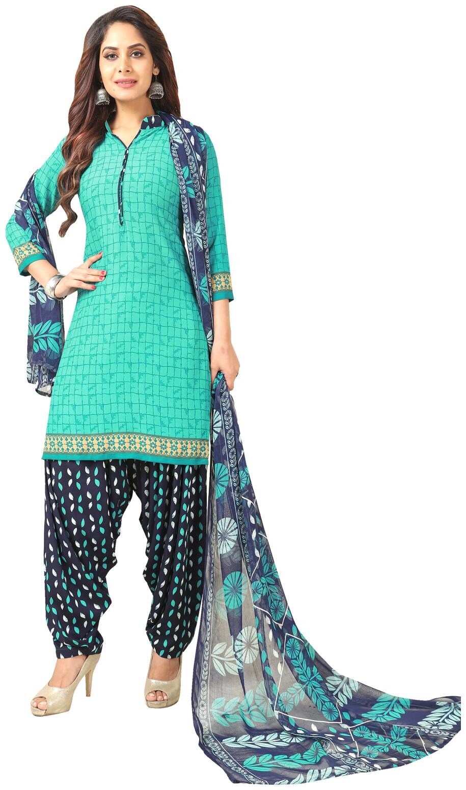 

Swaron Turquoise Unstitched Kurta with bottom dupatta With dupatta Dress Material