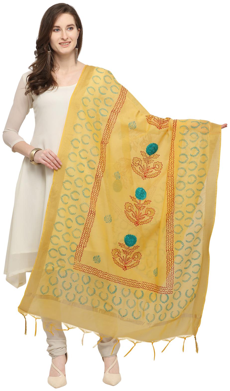 

Swaron Women Blended Embroidered Dupatta Yellow