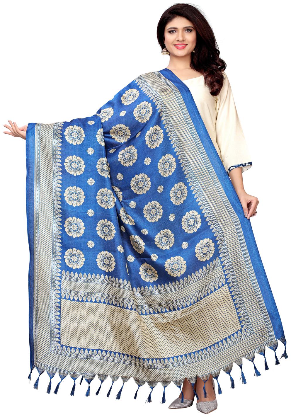

Swaron Women Blended Printed Dupatta Blue