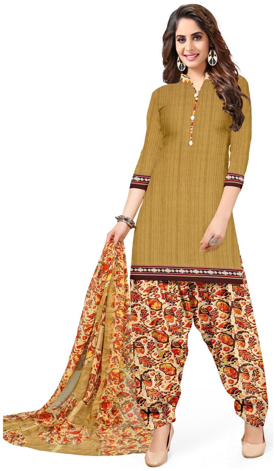 

Swaron Beige Unstitched Kurta with bottom dupatta With dupatta Dress Material