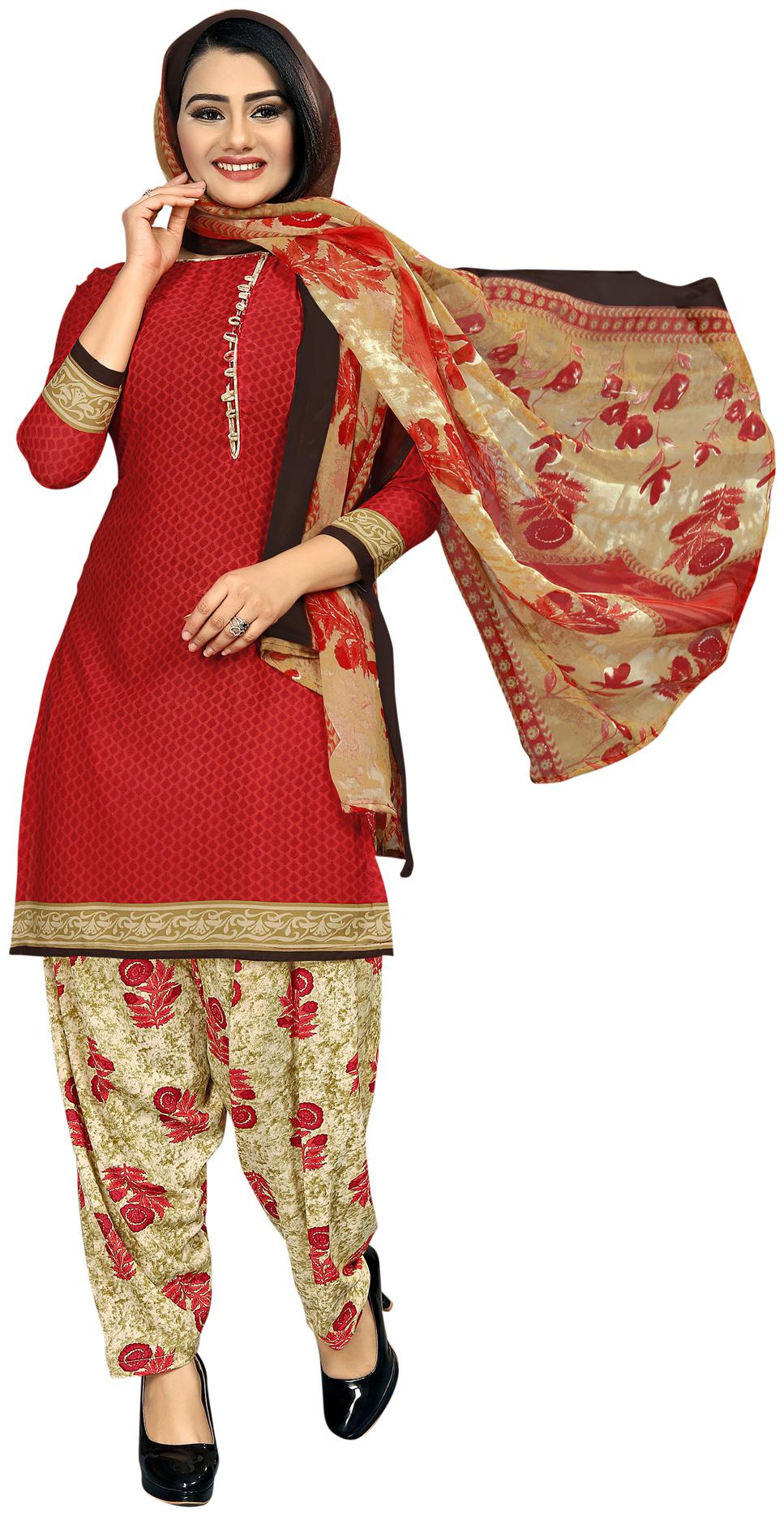 

Swaron Red Unstitched Kurta with bottom dupatta With dupatta Dress Material