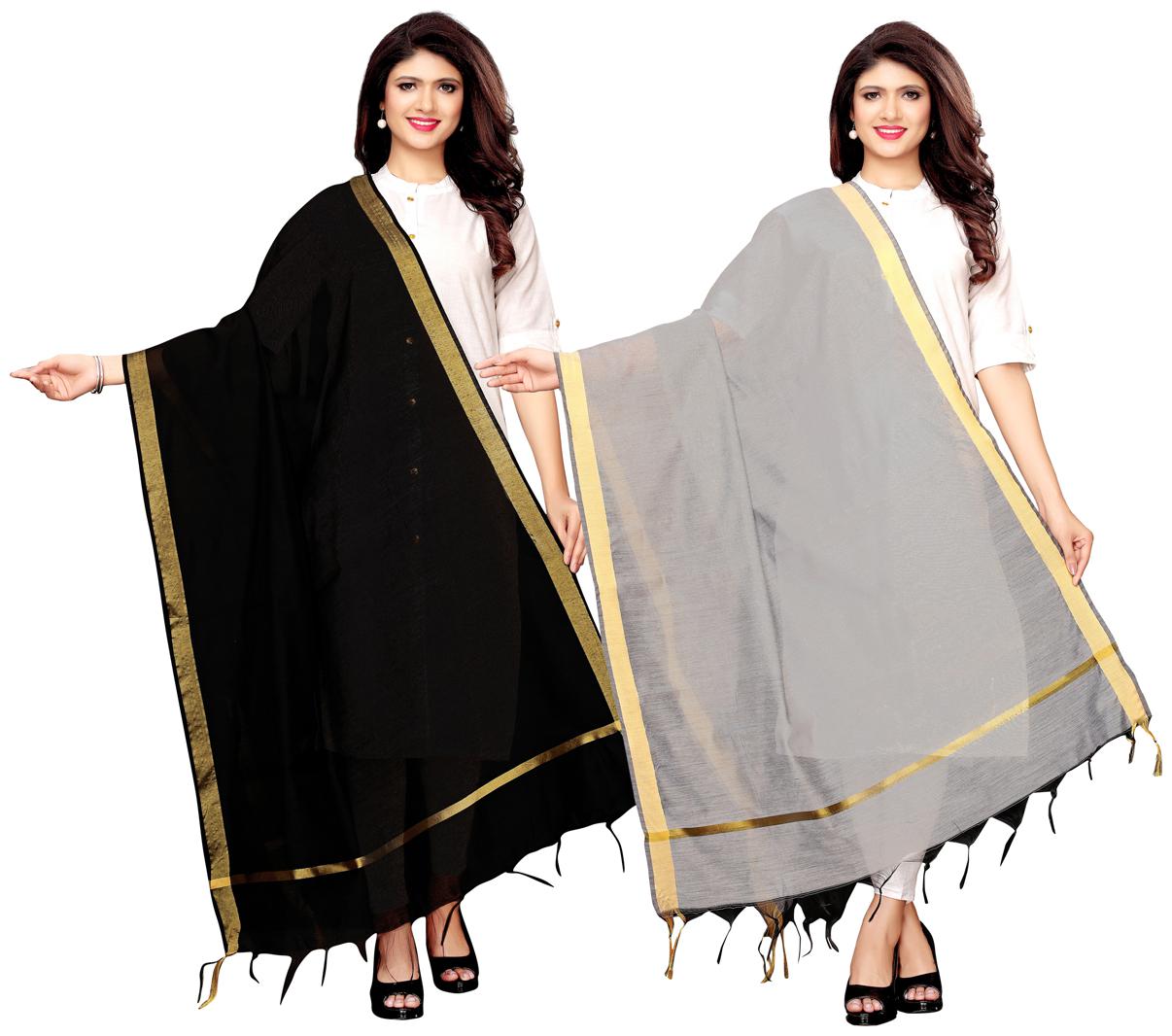 

Swaron Women Silk Solid Dupatta Black Grey