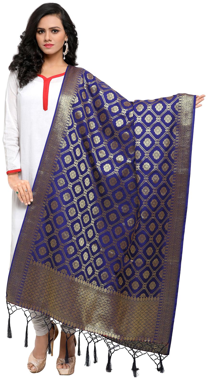 

Swaron Women Silk Checkered Dupatta Blue