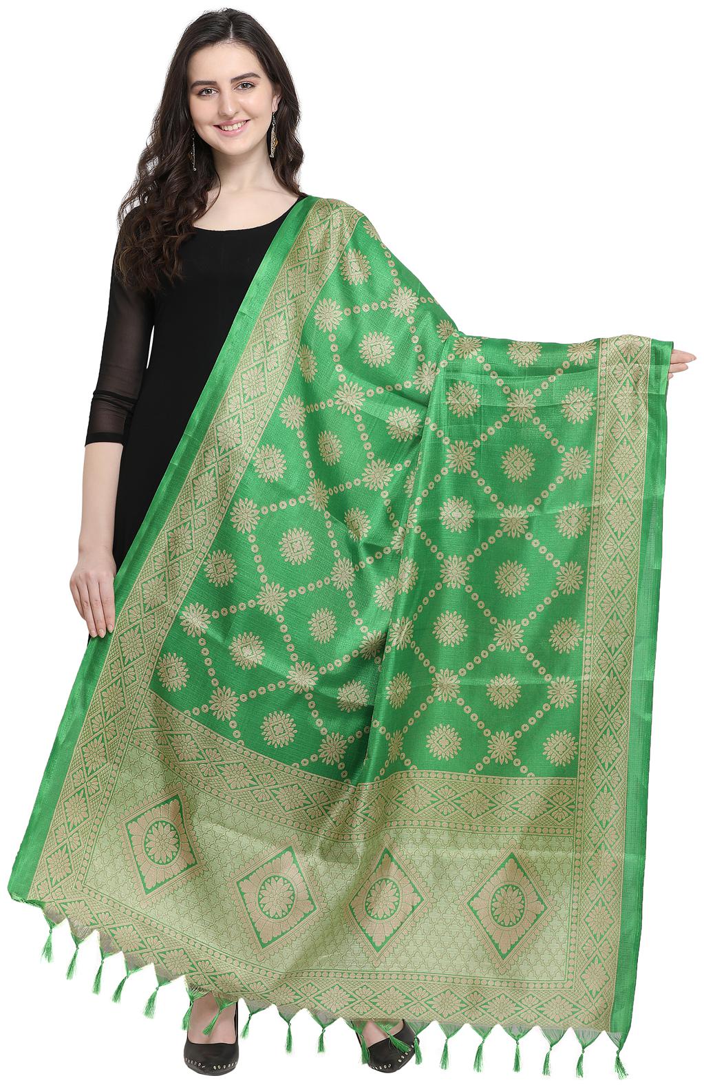 

Swaron Women Silk Printed Dupatta Green