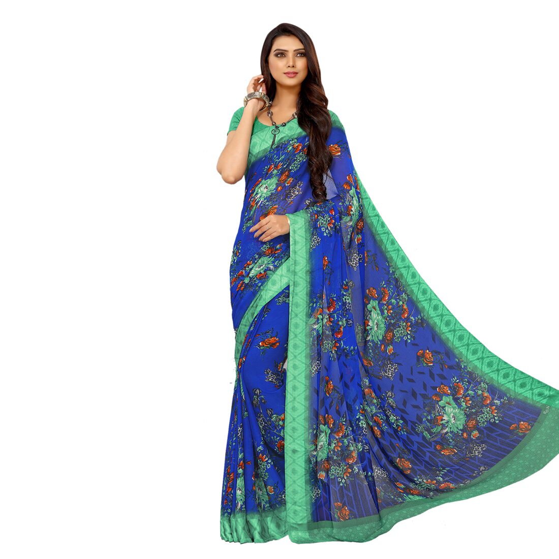 

Swaron Women Universal Traditional Saree With Blouse Piece (Blue)