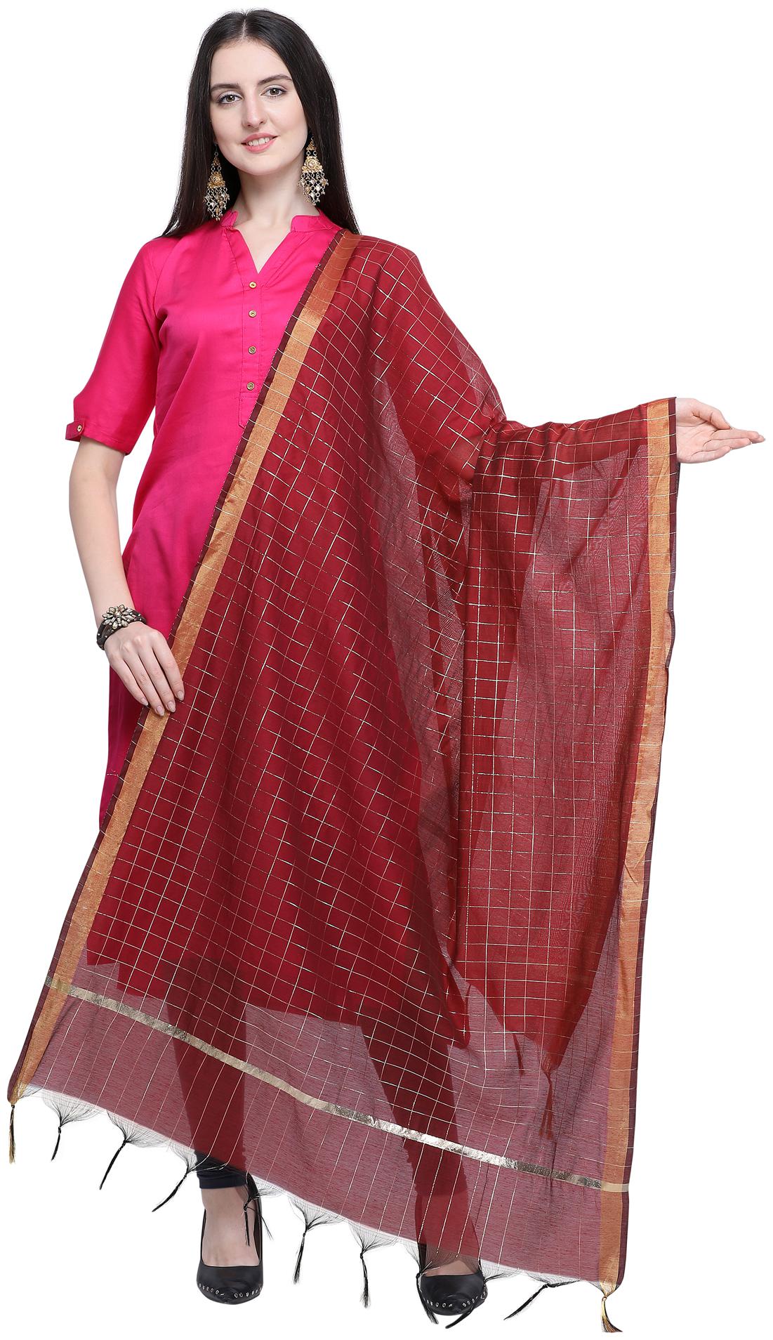

Swaron Women Cotton Checkered Dupatta Maroon