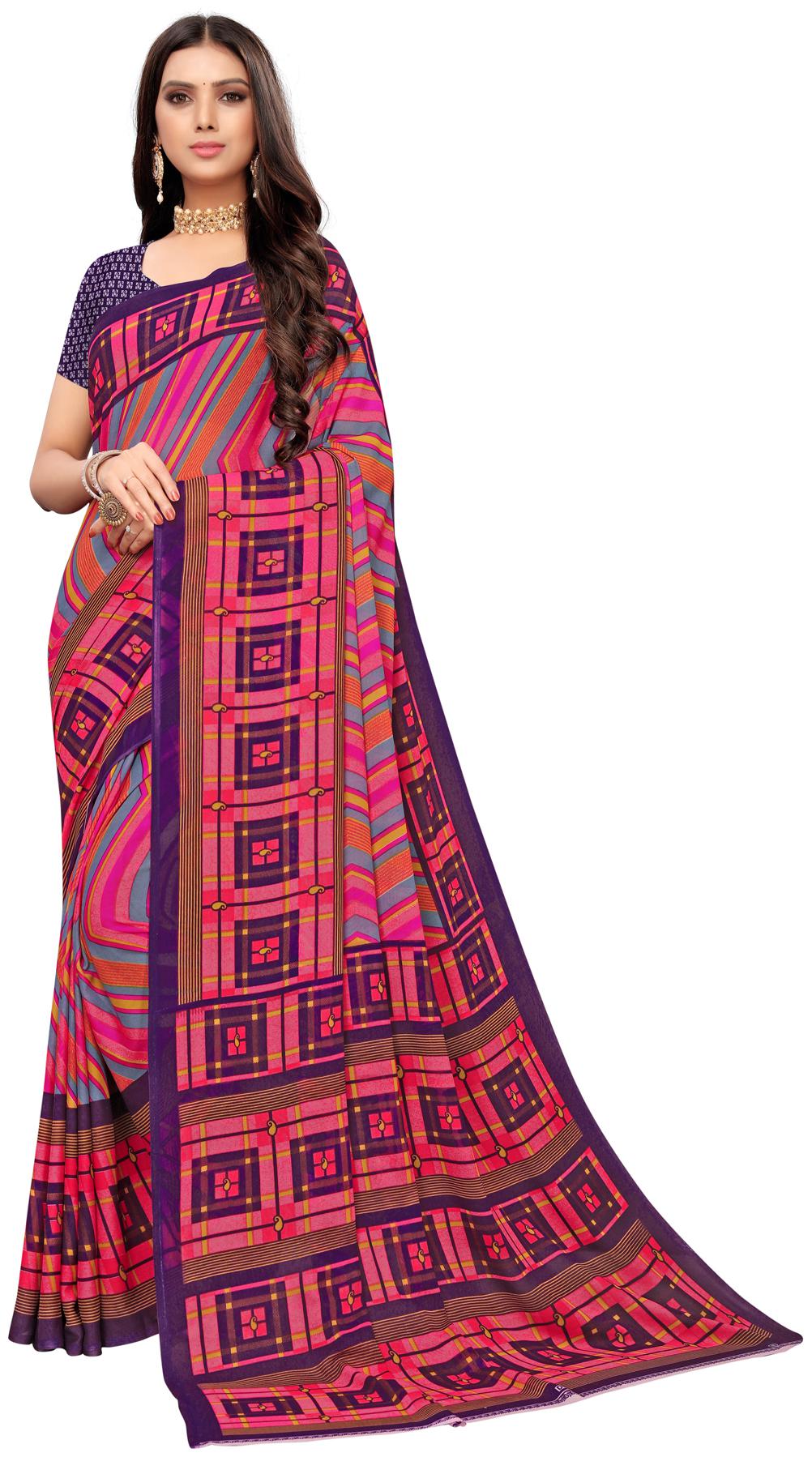 

Swaron Women Georgette Printed Saree Pink