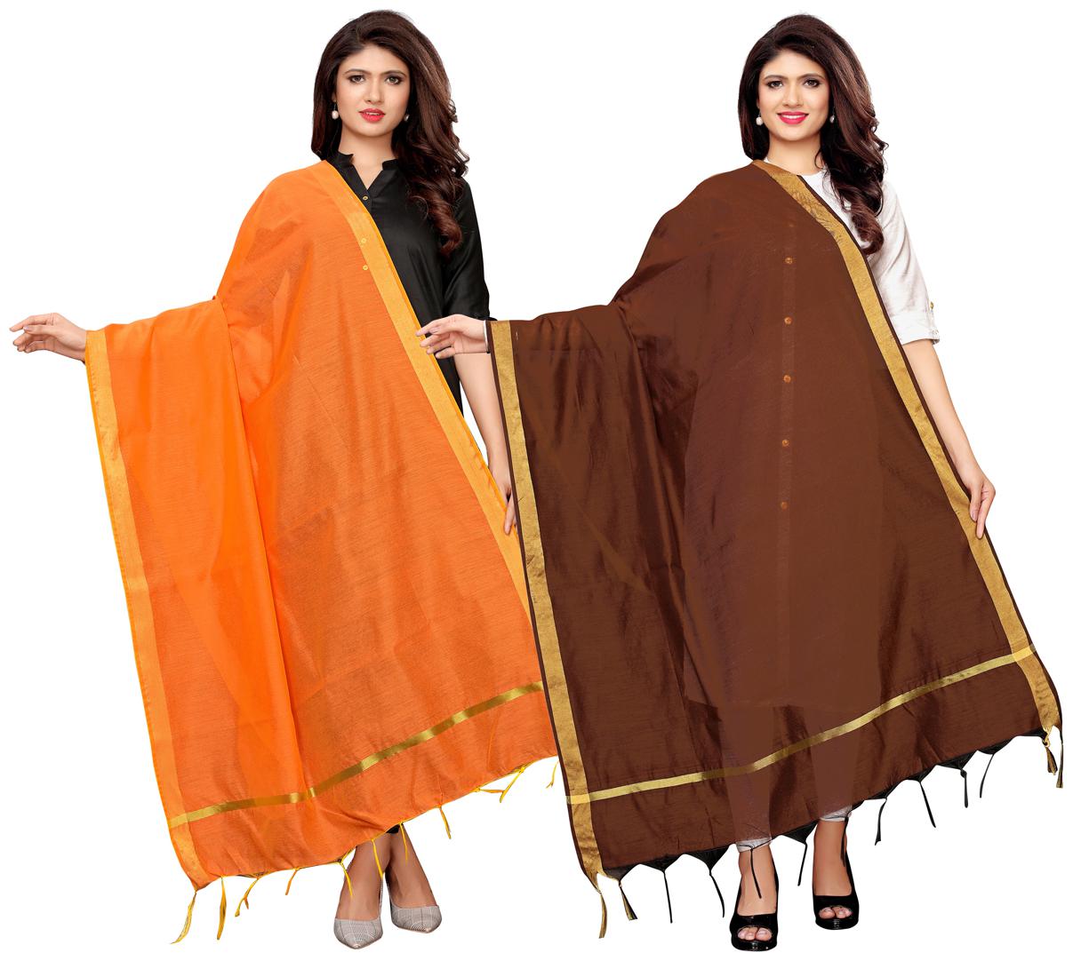 

Swaron Women Silk Solid Dupatta Orange Brown