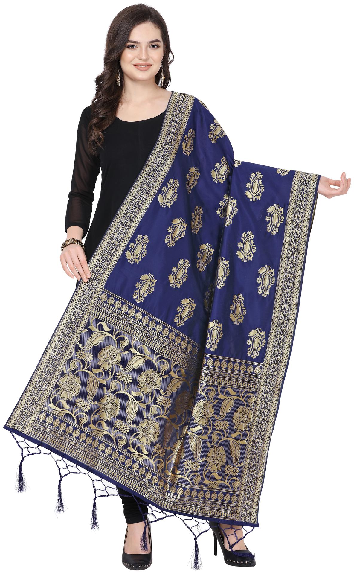 

Swaron Women Silk Floral Blue Dupatta