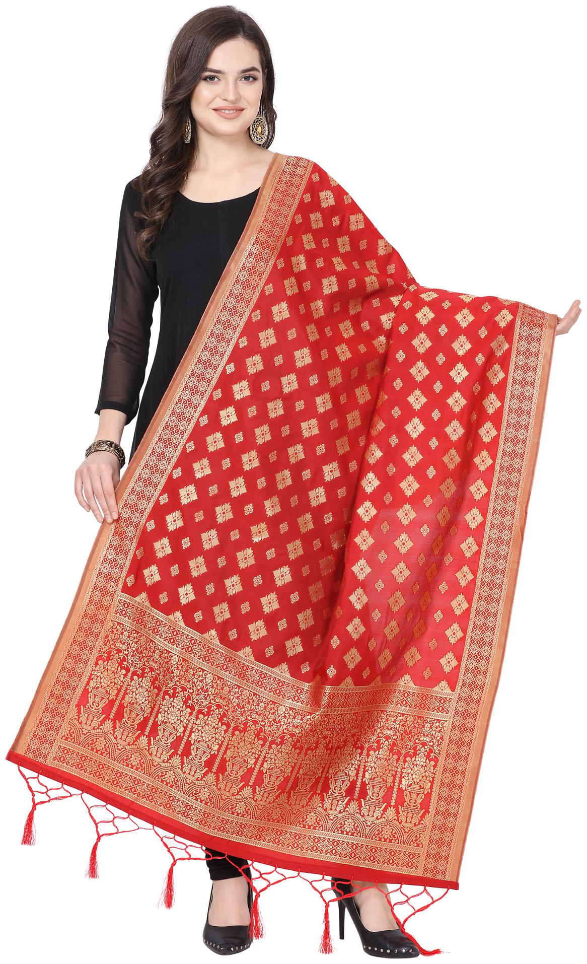

Swaron Women Jacquard Printed Dupatta Red