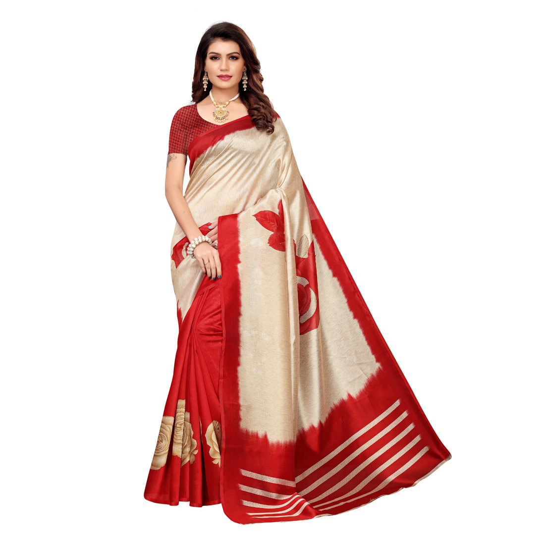 

Swaron Women Universal Traditional Saree With Blouse Piece (Red)