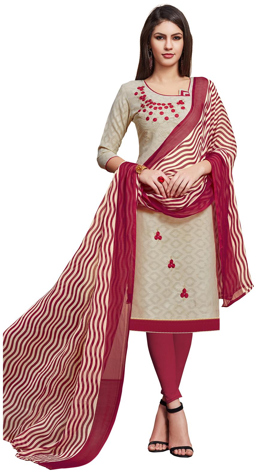 

Swaron Beige Unstitched Kurta with bottom dupatta With dupatta Dress Material