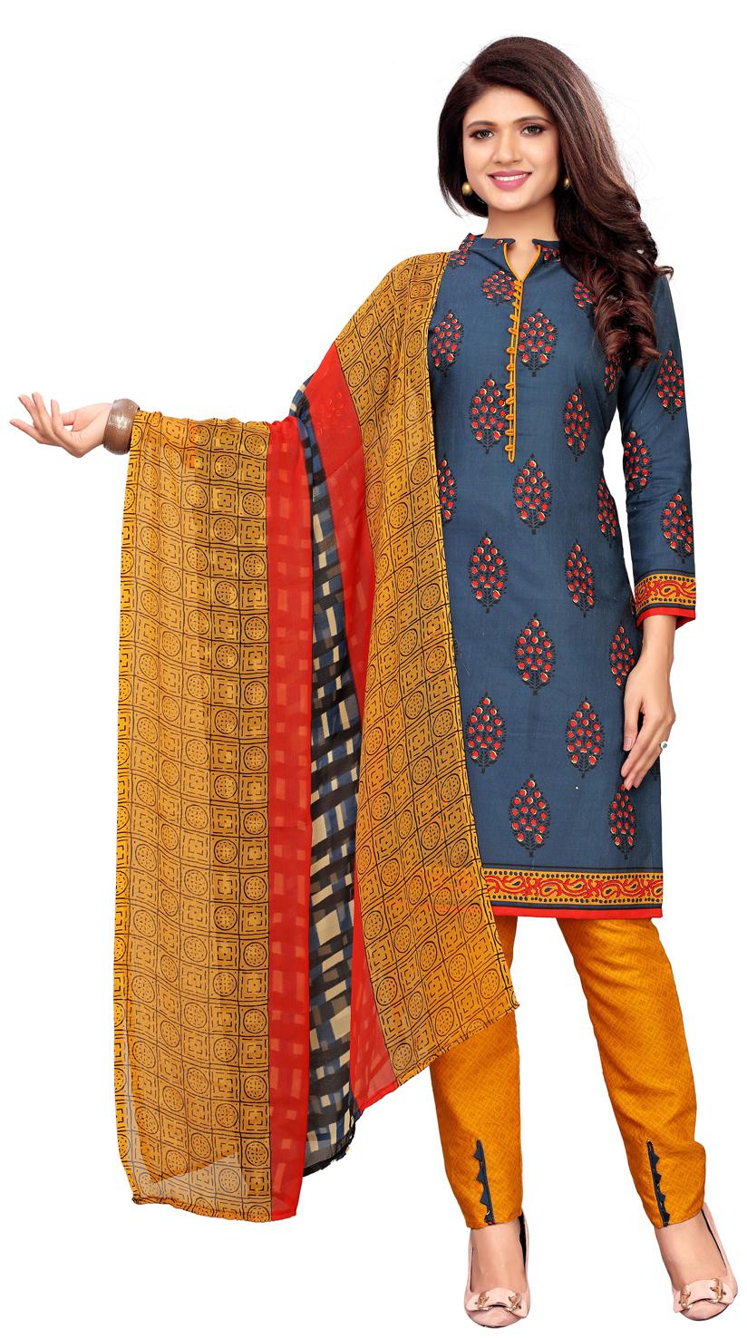 

Swaron Navy blue Unstitched Kurta with bottom dupatta With dupatta Dress Material
