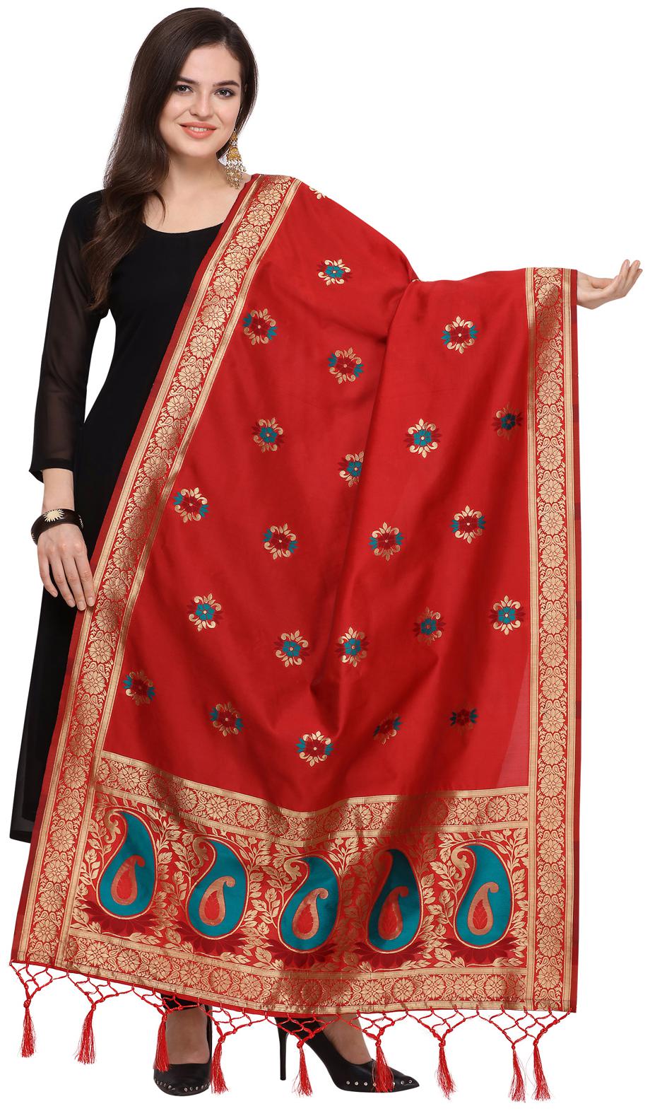 

Swaron Women Silk Floral Dupatta Maroon