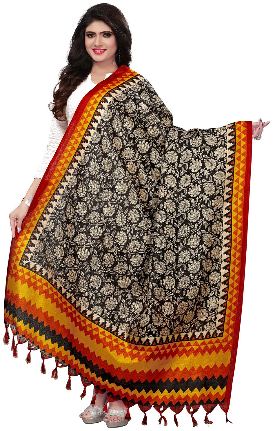 

Swaron Women Silk Printed Dupatta Black