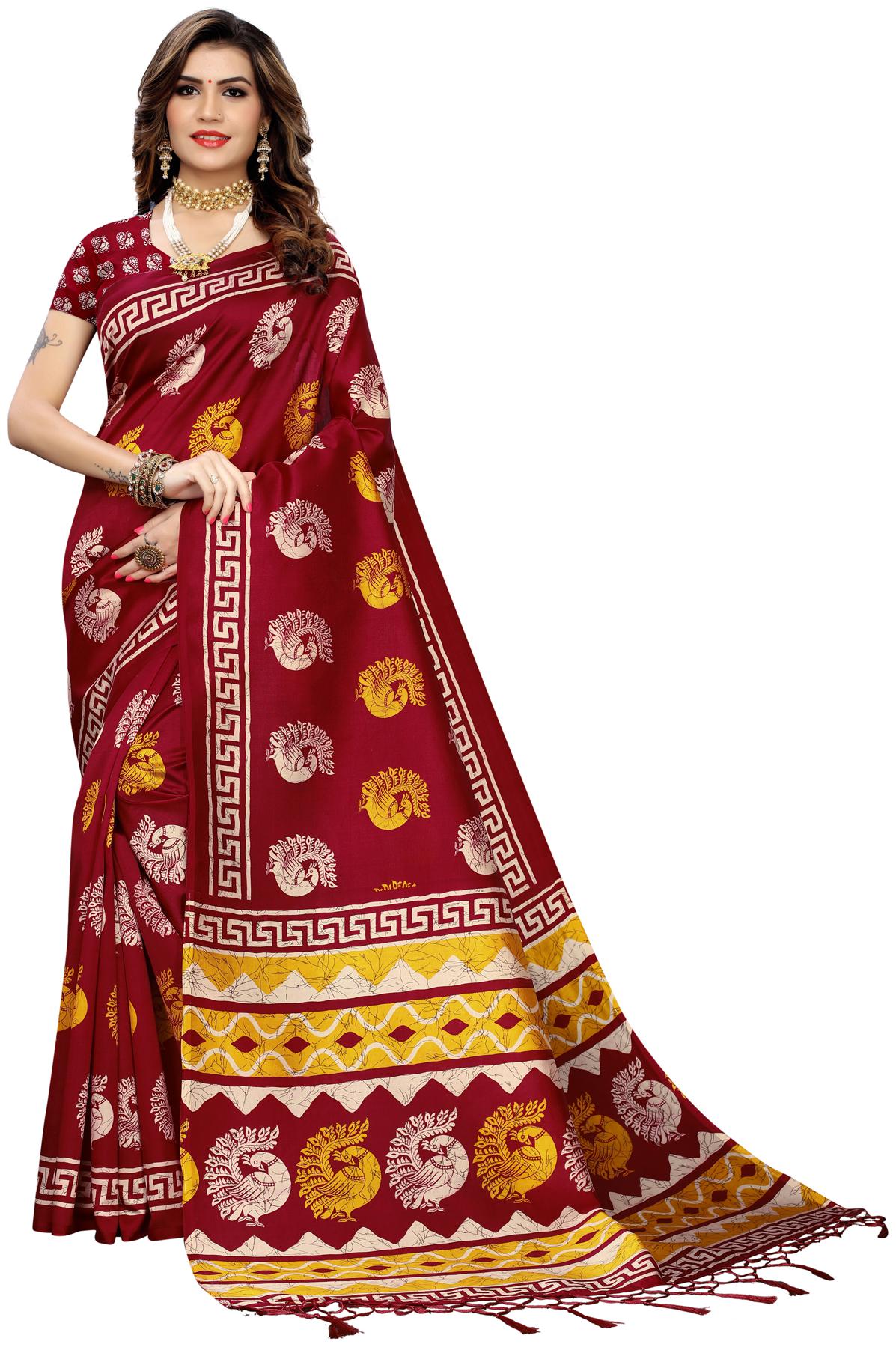 

Swaron Women Art Silk Saree With Blouse Piece (Maroon)