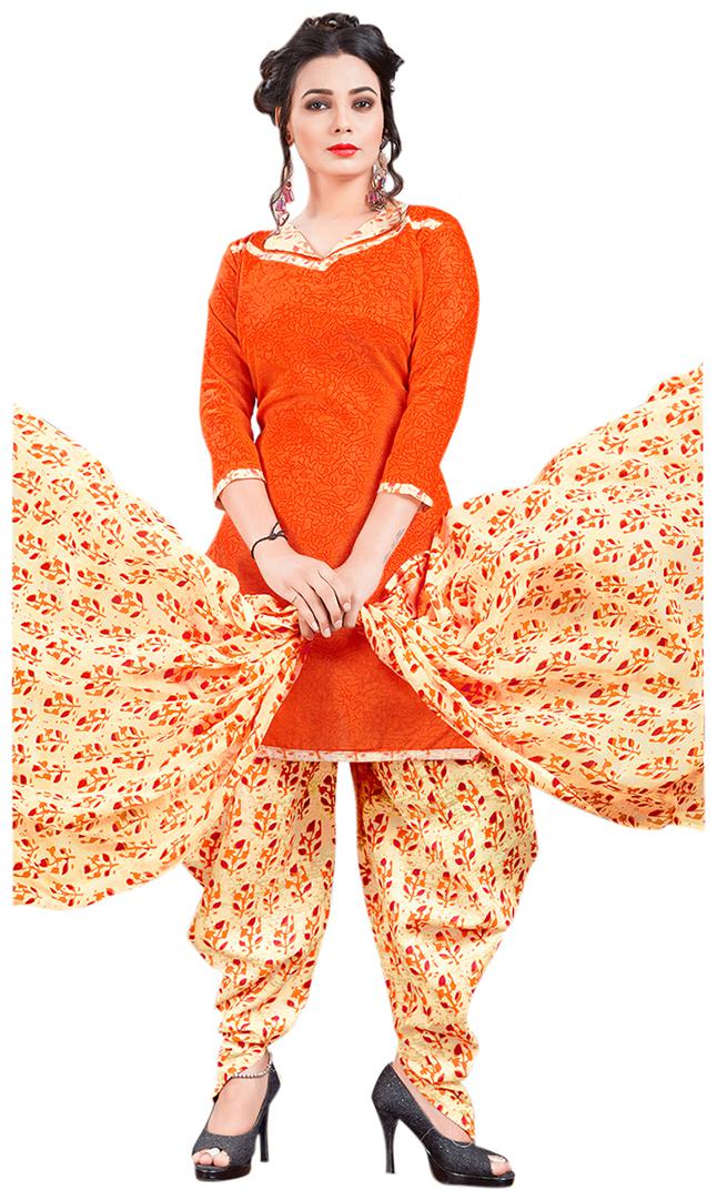 

Swaron Orange Unstitched Kurta with bottom dupatta With dupatta Dress Material