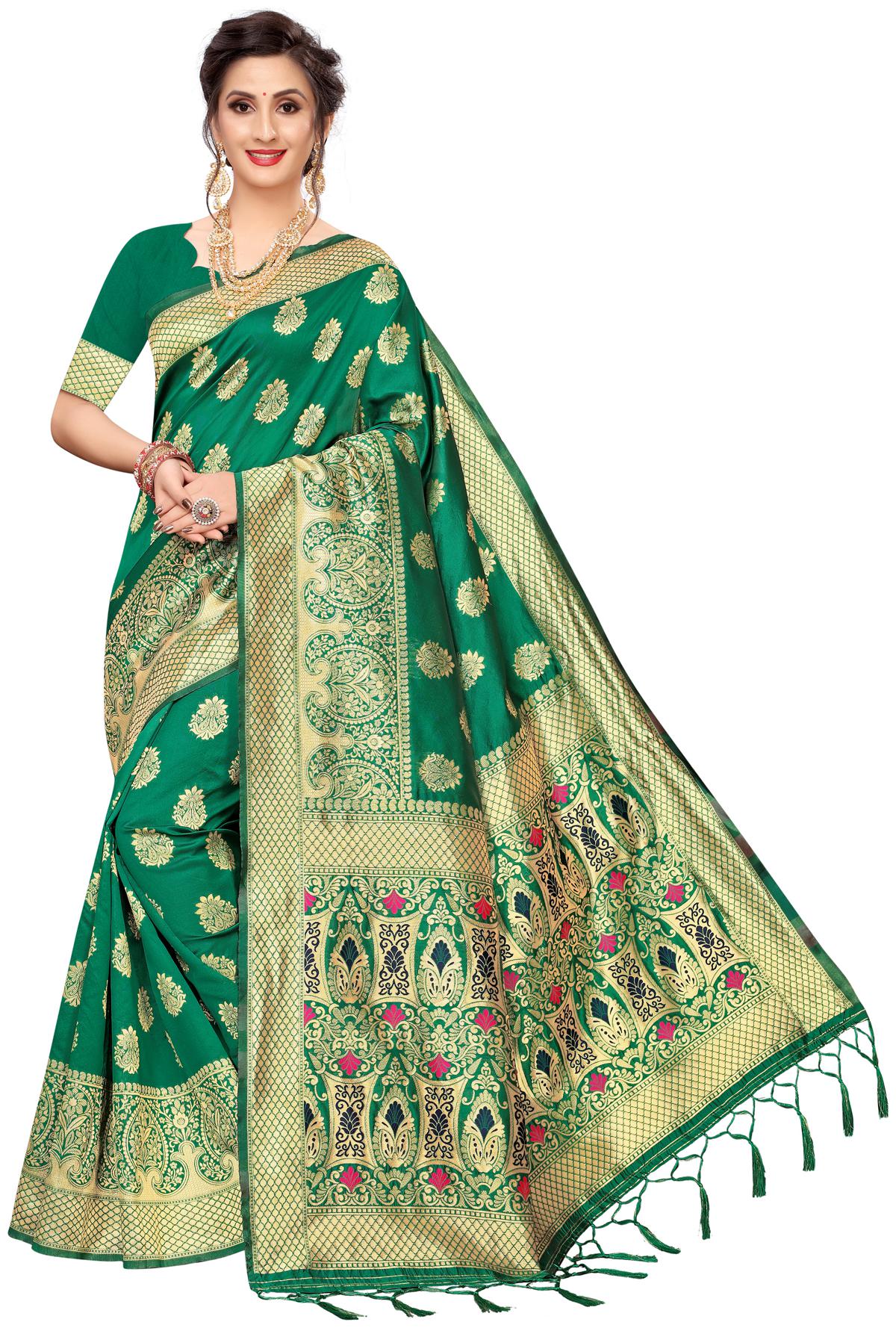 

Swaron Women Poly Silk Saree With Unstitched Blouse Piece (Green)