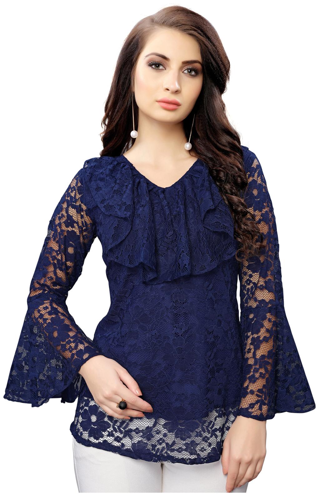 

Swaron Women Blue Net Self Design Top