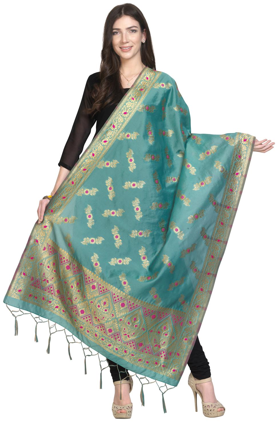 

Swaron Women Silk Floral Dupatta Turquoise