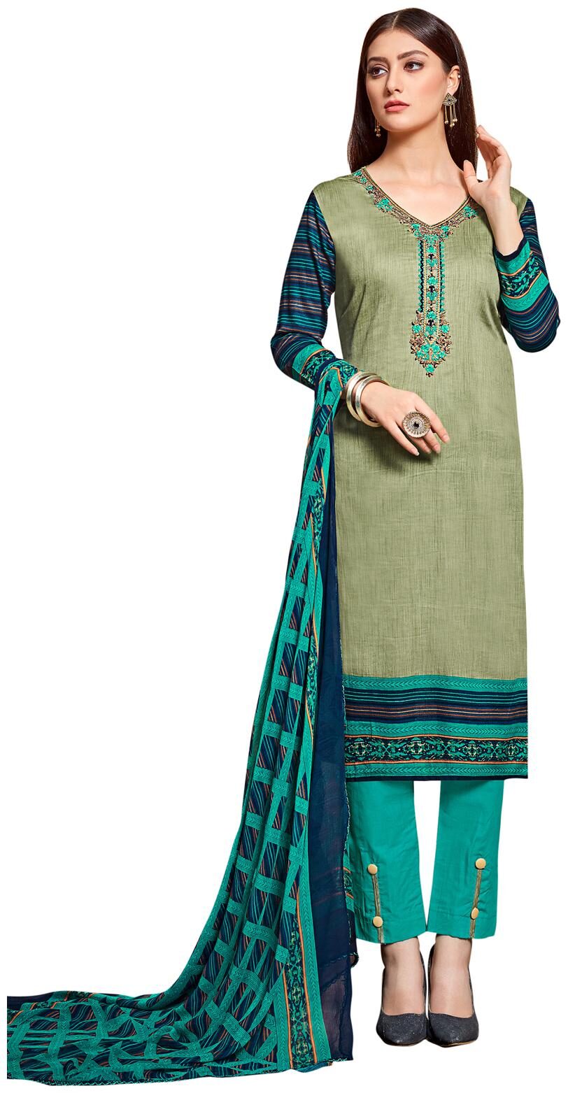

Swaron Green Unstitched Kurta with bottom dupatta With dupatta Dress Material