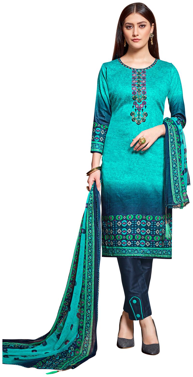 

Swaron Turquoise Unstitched Kurta with bottom dupatta With dupatta Dress Material