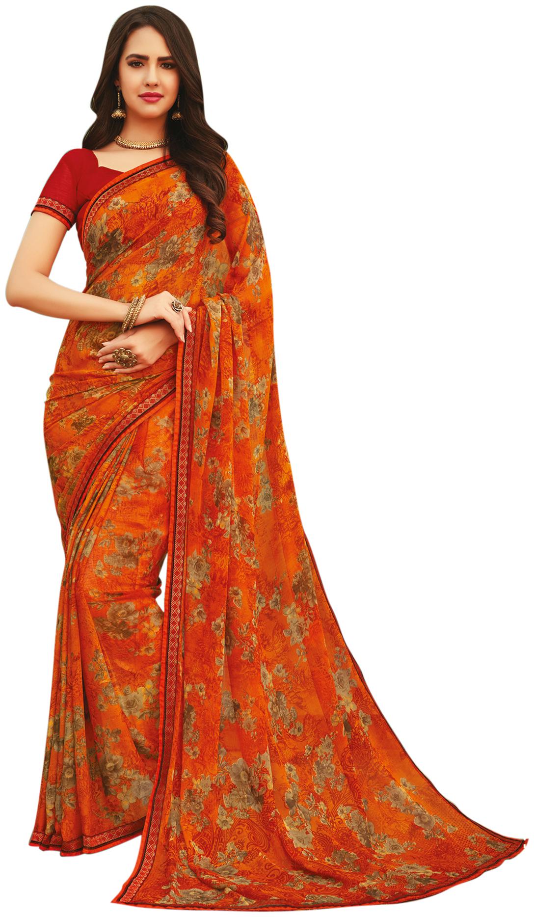 

Swaron Women Chiffon Floral Saree Orange