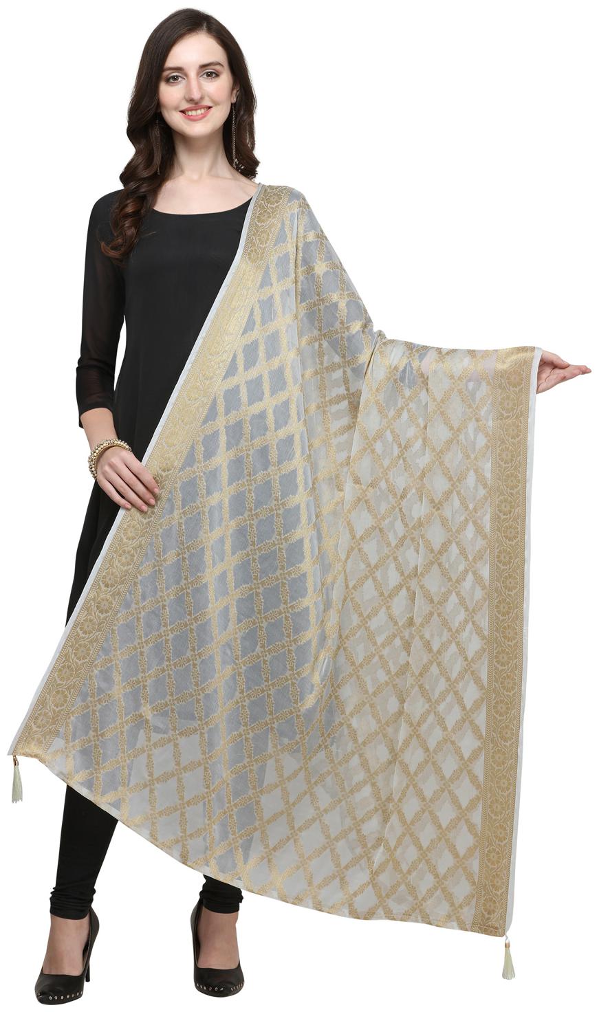 

Swaron Women Chiffon Checkered Dupatta Cream