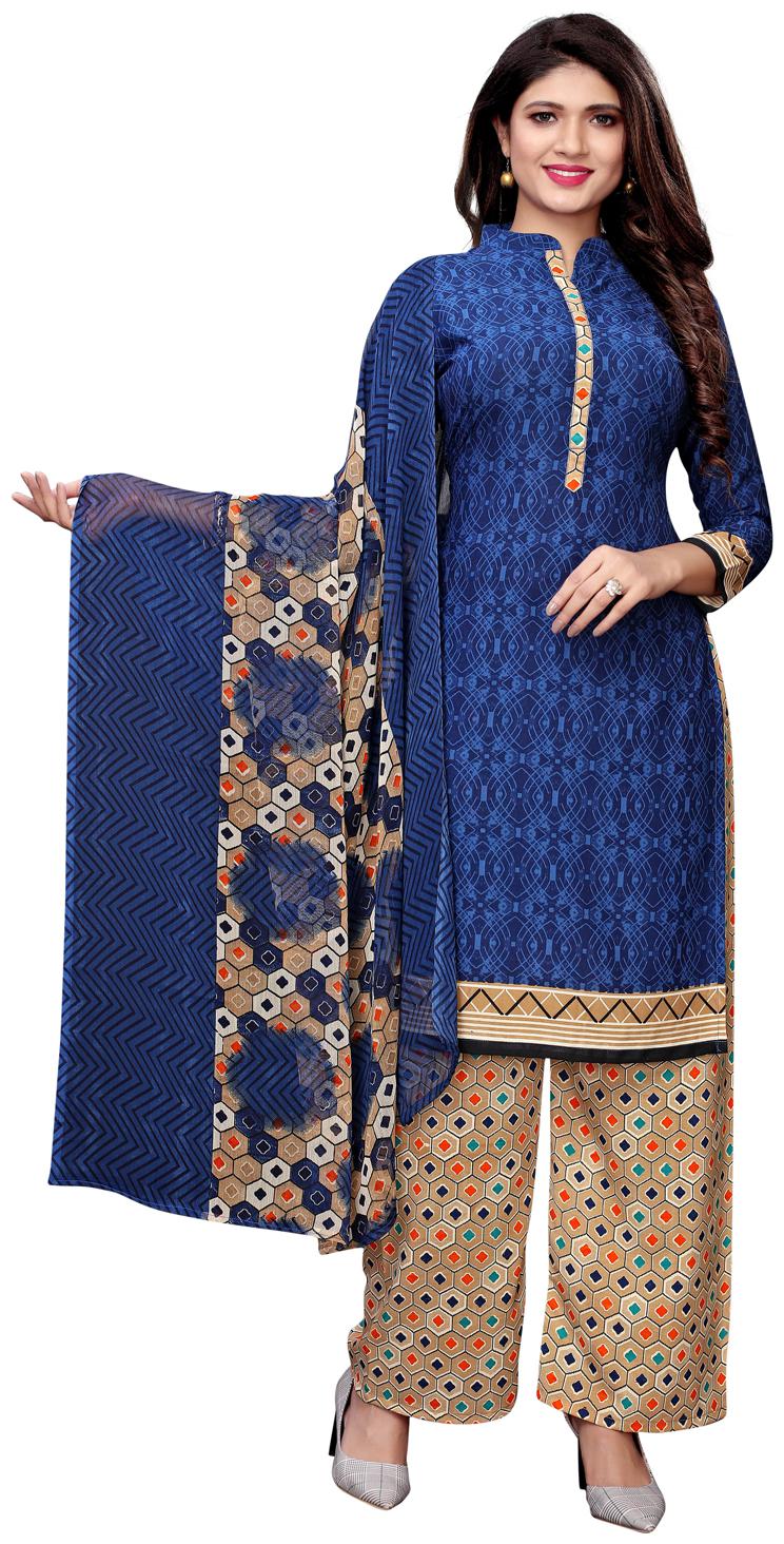 

Swaron Navy blue Unstitched Kurta with bottom dupatta With dupatta Dress Material