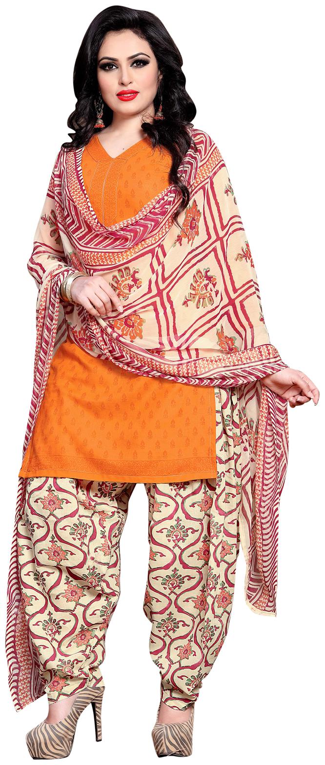 

Swaron Orange Unstitched Kurta with bottom dupatta With dupatta Dress Material