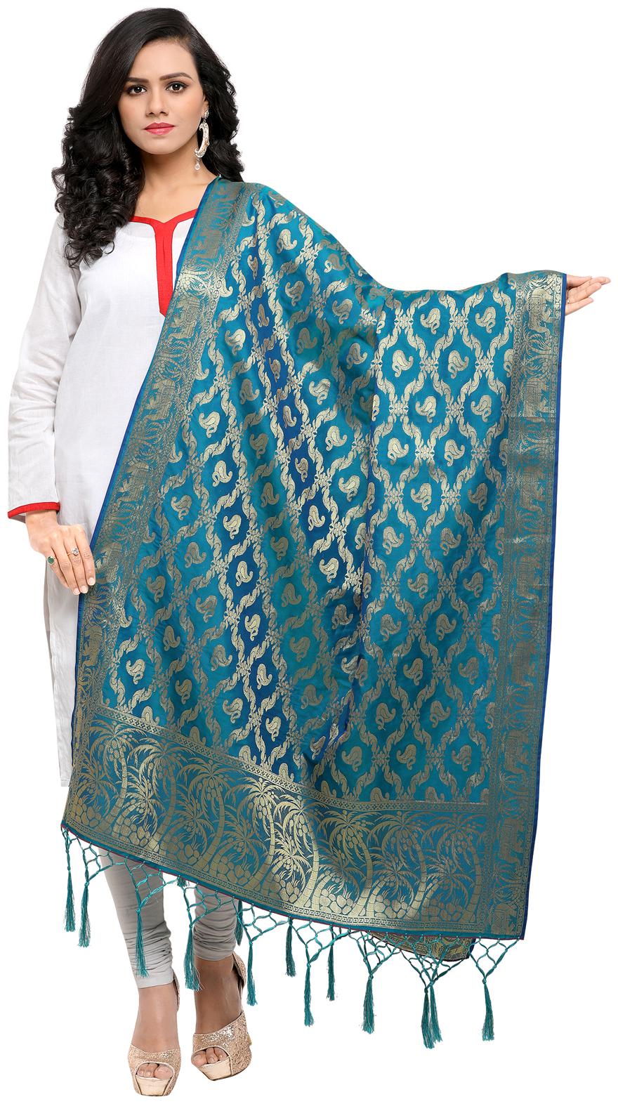 

Swaron Women Silk Checkered Dupatta Turquoise