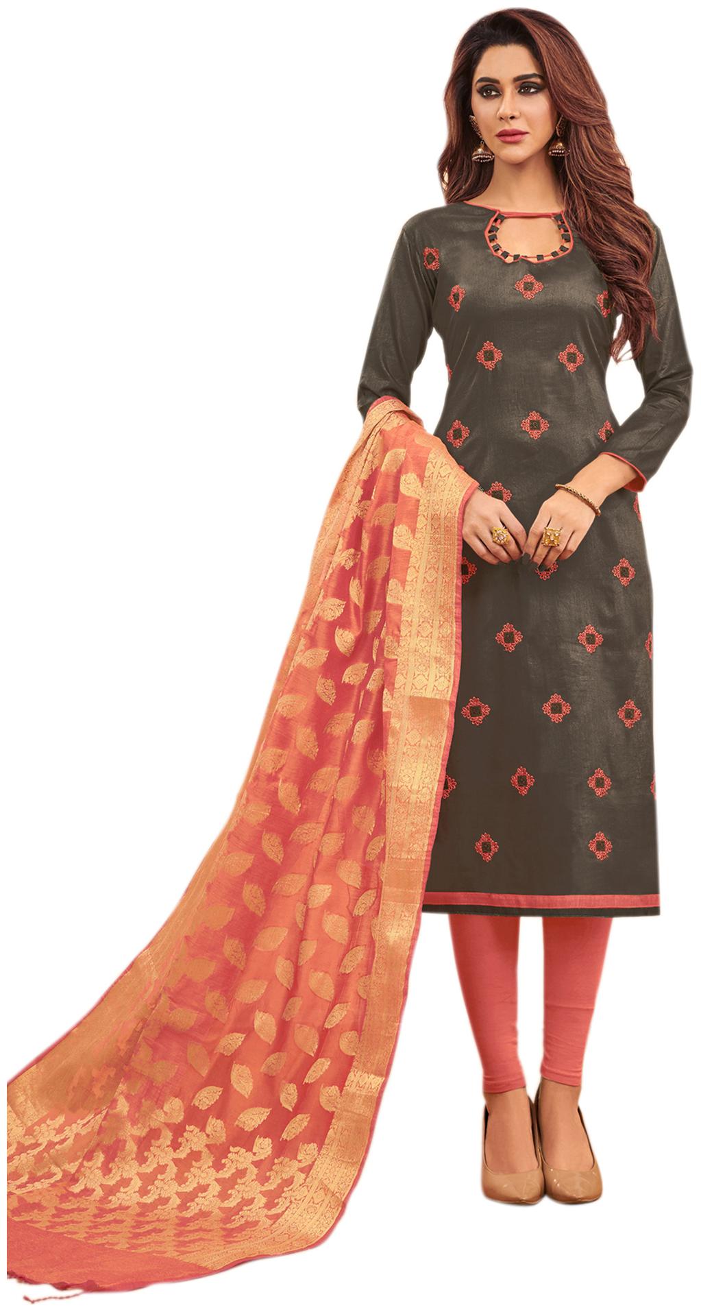 

Swaron Grey Unstitched Kurta with bottom dupatta With dupatta Dress Material