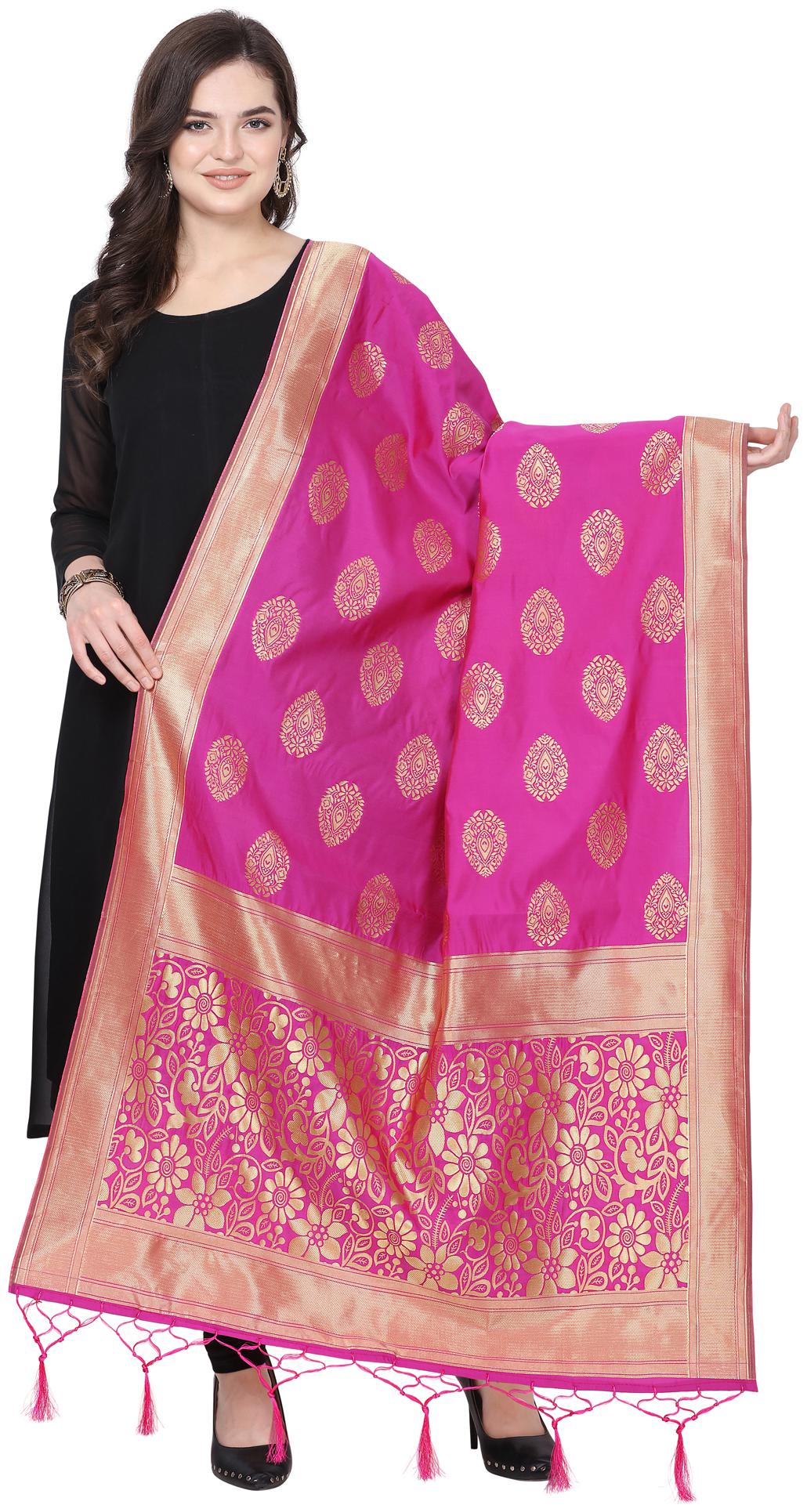 

Swaron Women Jacquard Floral Dupatta Pink