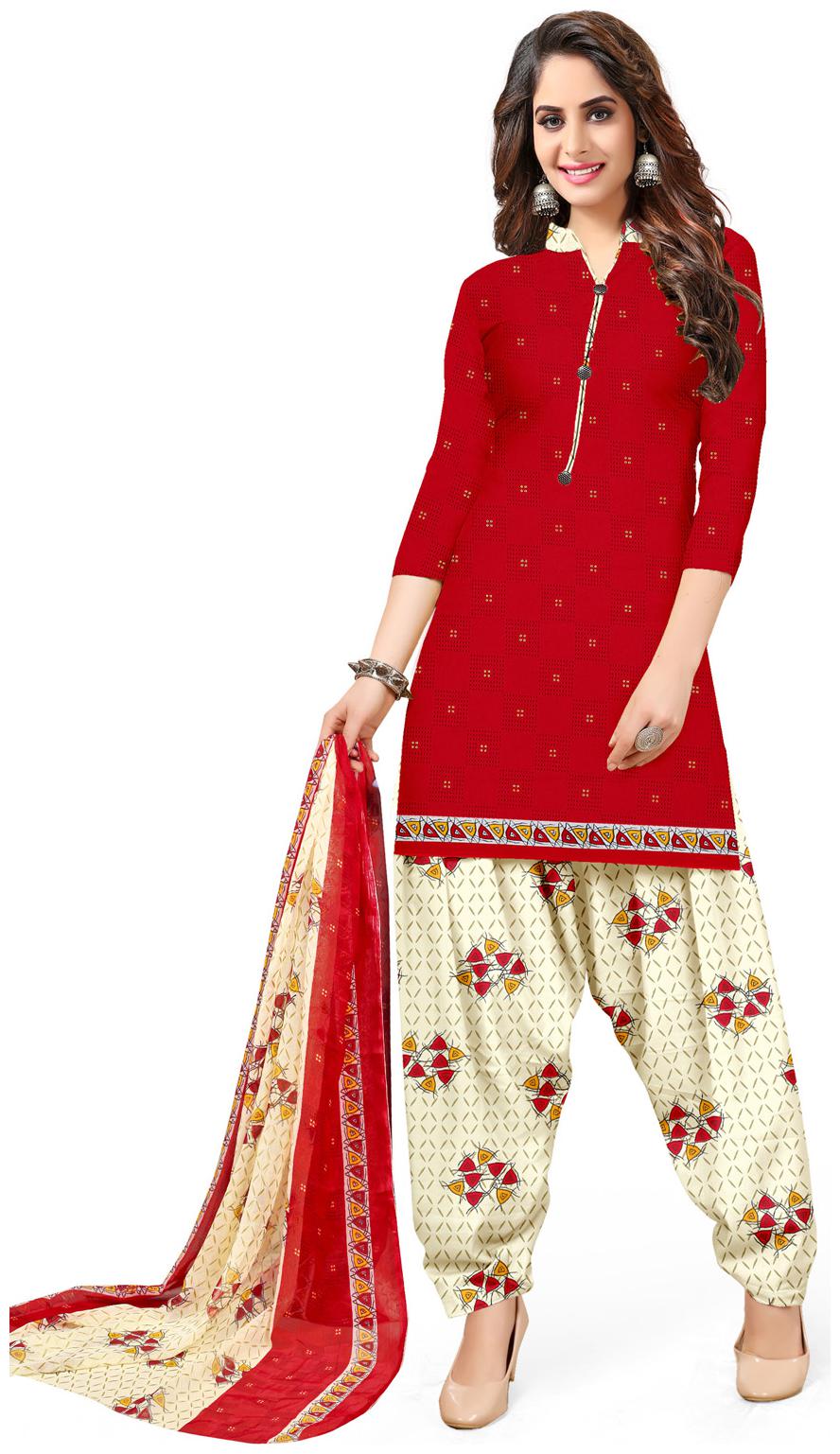 

Swaron Red Unstitched Kurta with bottom dupatta With dupatta Dress Material