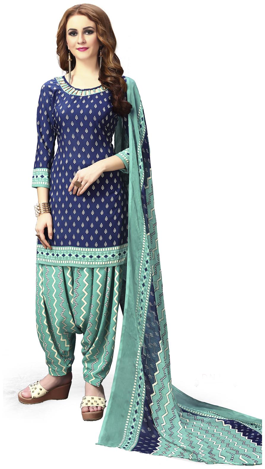 

Swaron Navy blue Unstitched Kurta with bottom dupatta With dupatta Dress Material